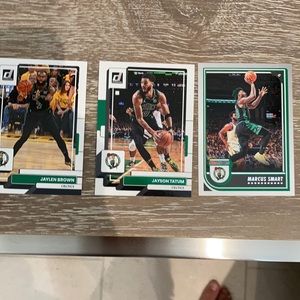 Jaylen Brown, Jayson Tatum, and Marcus Smart cards